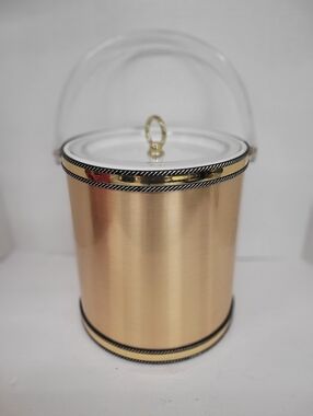 Mid Century Gold Plastic Acrylic Ice Bucket With Handle